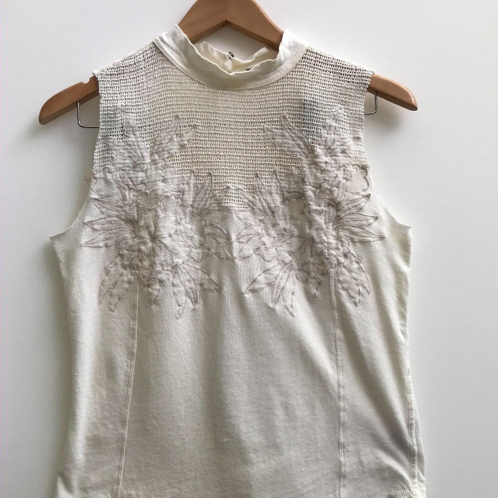 Free People Mesh / Lace Embroidery Tank Cream